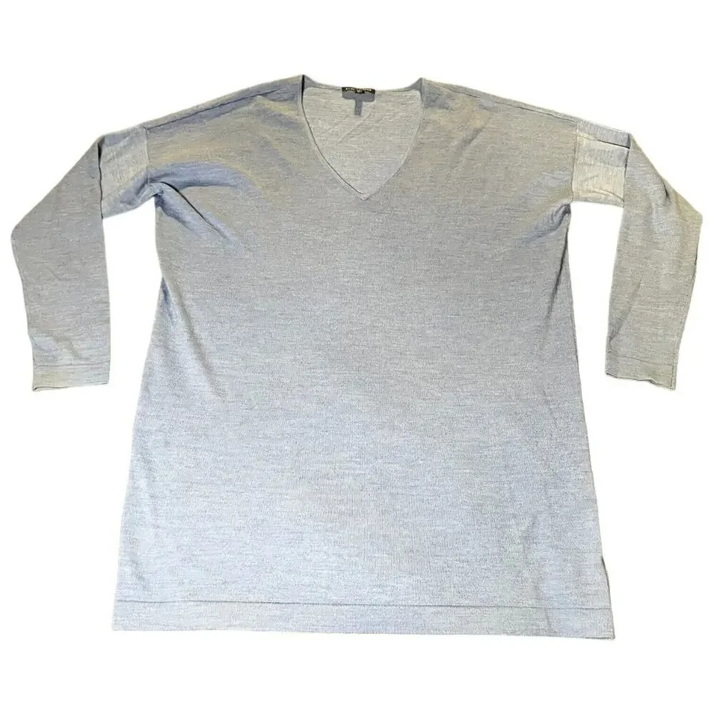 Eileen‎ Fisher Blue 100% Merino Wool V-neck Long Sleeve Top Size Medium Knit